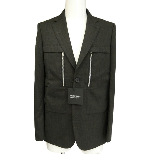 COMME des GARCONS HOMME DEUX コムデギャルソンオムドゥ 26SS DQ-J040-051 Wool Shadow Stripe ZIP Jacket フロントジップデザイン ウール ストライプ テーラードジャケット ダークブラウン系 S【極上美品】【中古】