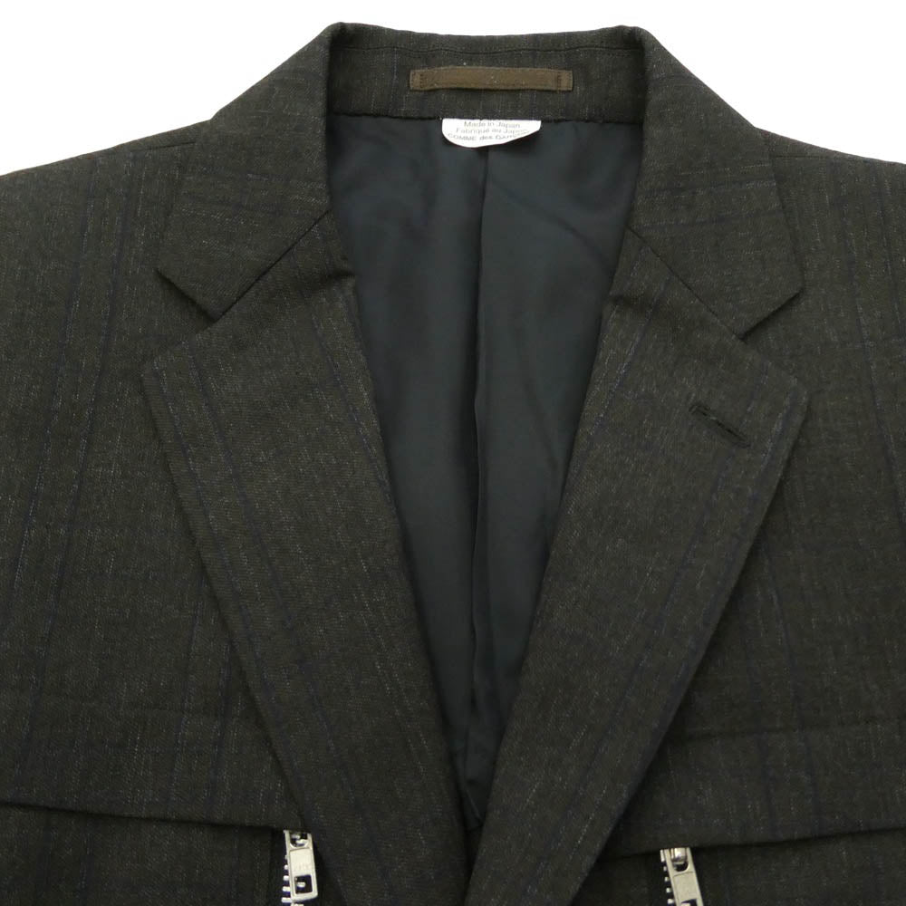 COMME des GARCONS HOMME DEUX コムデギャルソンオムドゥ 26SS DQ-J040-051 Wool Shadow Stripe ZIP Jacket フロントジップデザイン ウール ストライプ テーラードジャケット ダークブラウン系 S【極上美品】【中古】