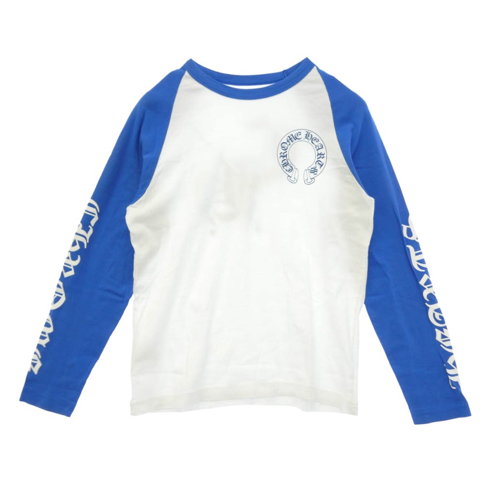 CHROME HEARTS クロムハーツ（原本無） Horse shoe Baseball L/S T Shirt ホースシュー ベースボール ラグランスリーブ Tシャツ 長袖 ホワイト系 ブルー系 L【美品】【中古】