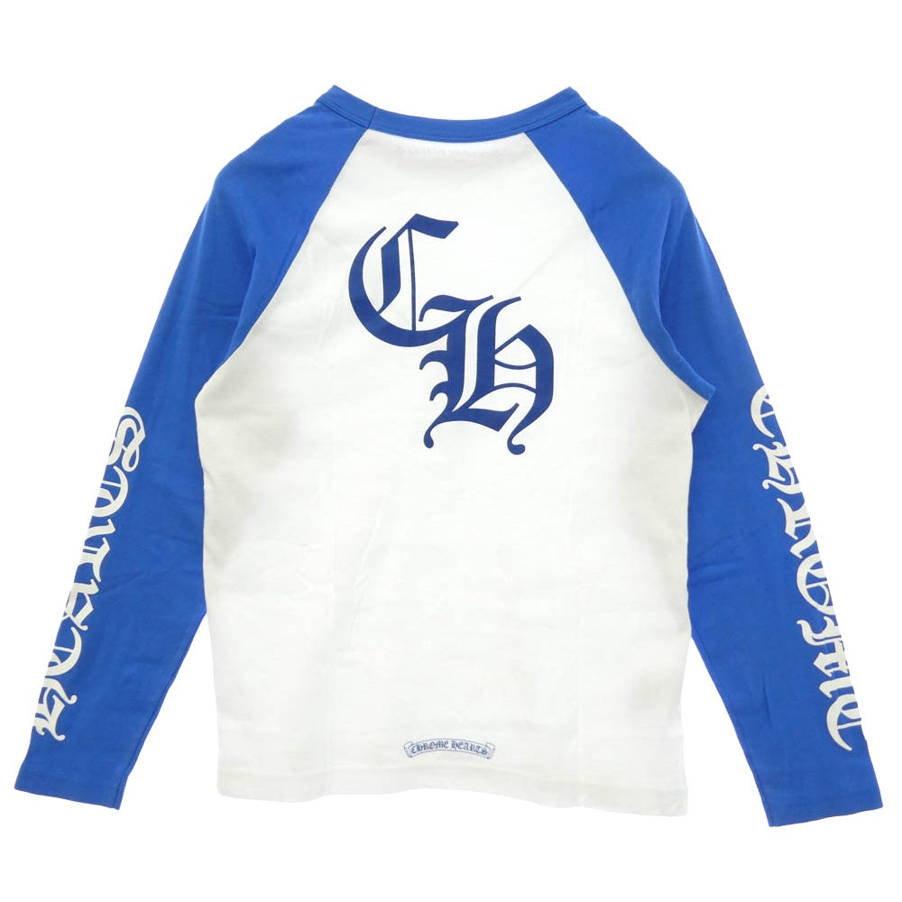 CHROME HEARTS クロムハーツ（原本無） Horse shoe Baseball L/S T Shirt ホースシュー ベースボール ラグランスリーブ Tシャツ 長袖 ホワイト系 ブルー系 L【美品】【中古】