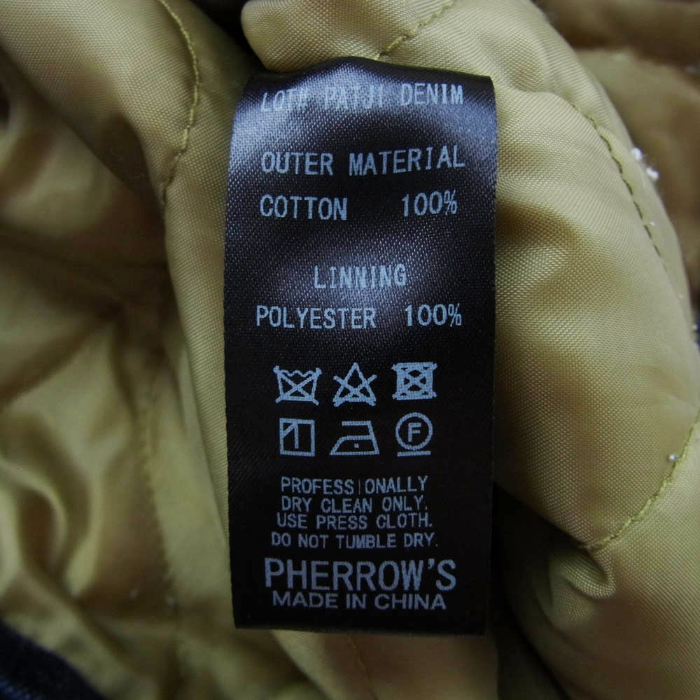 Pherrow's フェローズ 24AW 24W-PATJ1 刺繍パッチ 裏地キルティング ツアージャケット デニム ジャケット インディゴブルー系 38【美品】【中古】