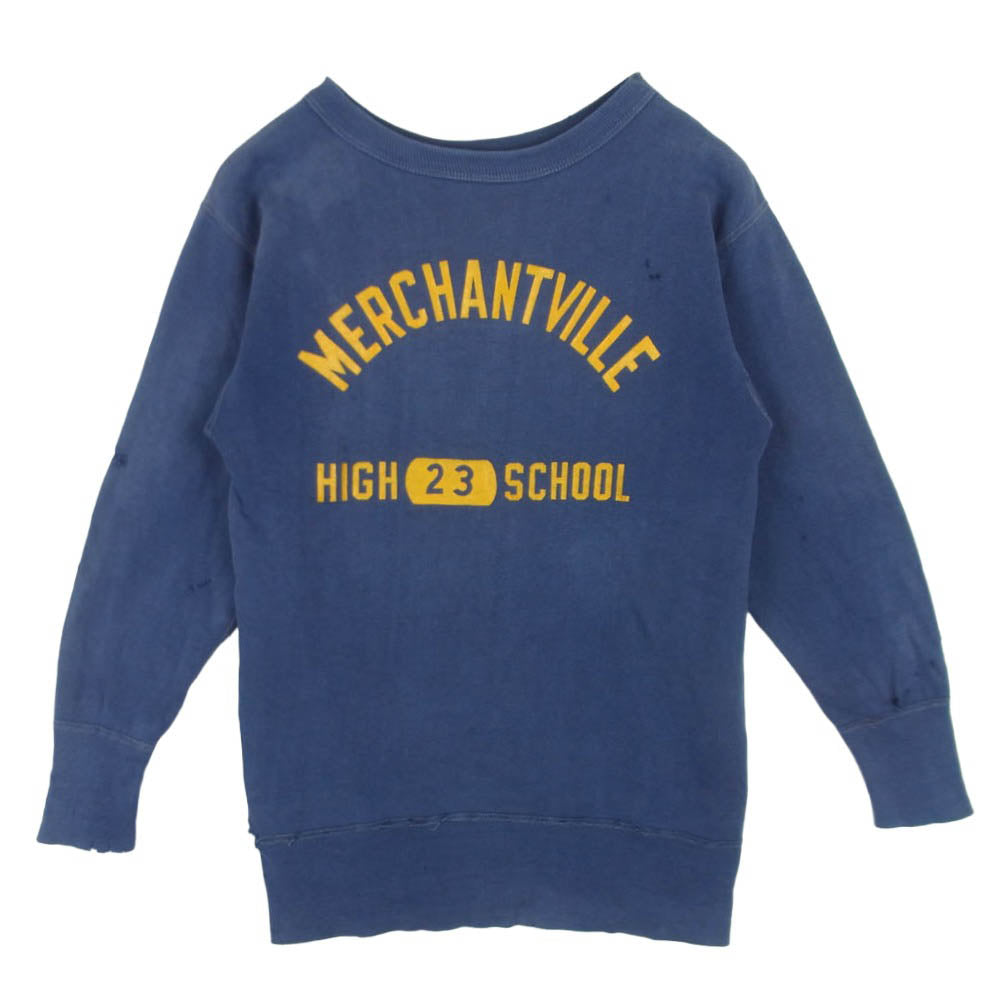 ヴィンテージ 60s 4本針 2段プリント MERCHANTVILLE HIGH SCHOOL カレッジロゴ リブ長 ラバープリント スウェット トレーナー ネイビー系 サイズ表記なし【中古】