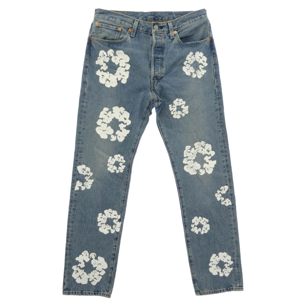 デニムティアーズ Levi's リーバイス × Levi's リーバイス 501 Denim Pants 花柄 デニム パンツ ジーンズ インディゴブルー系【美品】【中古】