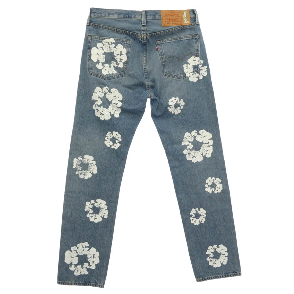 デニムティアーズ Levi's リーバイス × Levi's リーバイス 501 Denim Pants 花柄 デニム パンツ ジーンズ インディゴブルー系【美品】【中古】