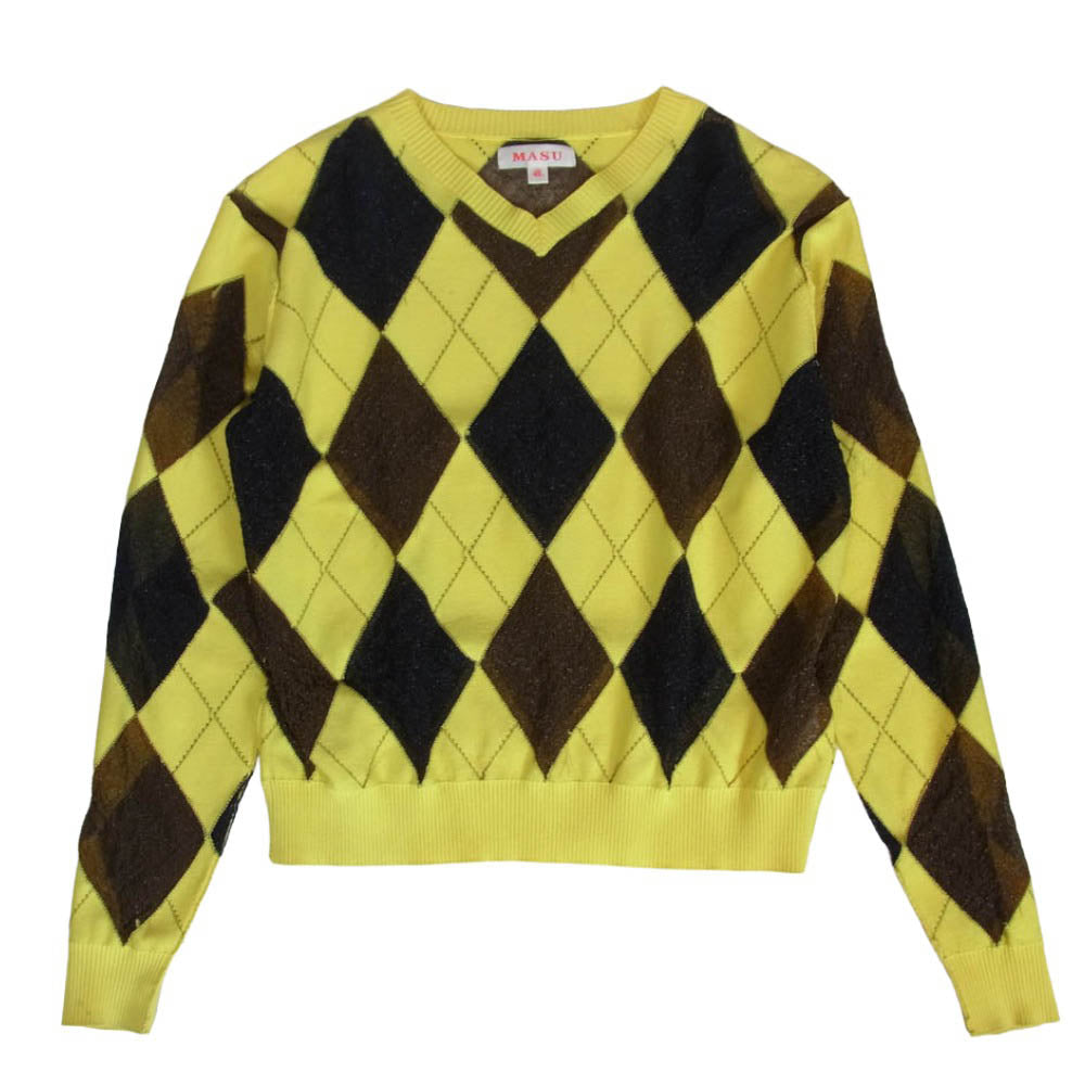 エムエーエスユー 25SS M25K6KN003 REVERSED ARGYLE SWEATER リバースド アーガイル セーター Vネック ニット イエロー系 48【中古】