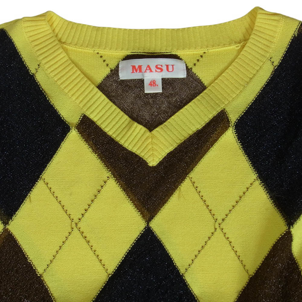 エムエーエスユー 25SS M25K6KN003 REVERSED ARGYLE SWEATER リバースド アーガイル セーター Vネック ニット イエロー系 48【中古】