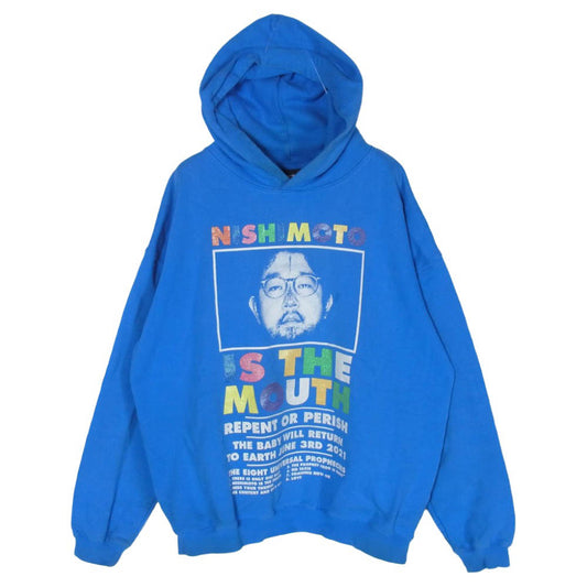 ニシモト イズ ザ マウス Balansa Hoodie バランサ フーディー フロント バック プリント パーカー ブルー系 XL【中古】
