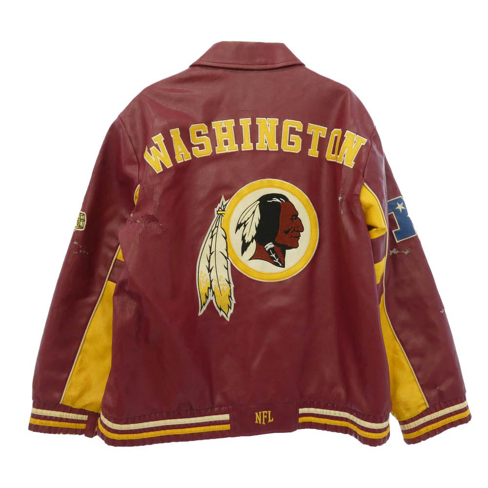 ジースリーアパレル NFL Washington Redskins ワシントン レッドスキンズ フェイクレザー ジャケット エンジ系 L【中古】