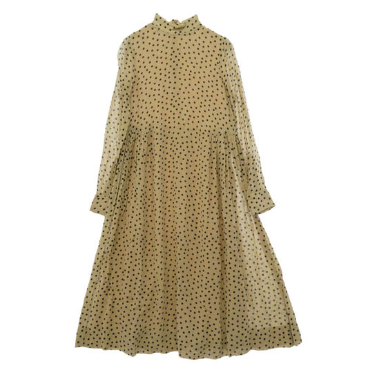 ガニー ドット 長袖 ドレス ワンピース ベージュ系 32【中古】