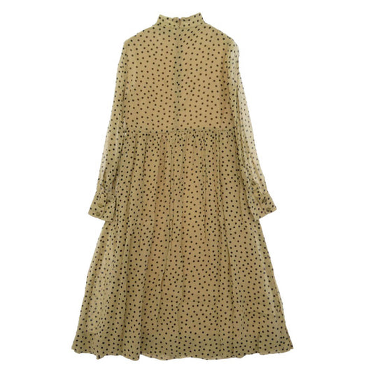 ガニー ドット 長袖 ドレス ワンピース ベージュ系 32【中古】