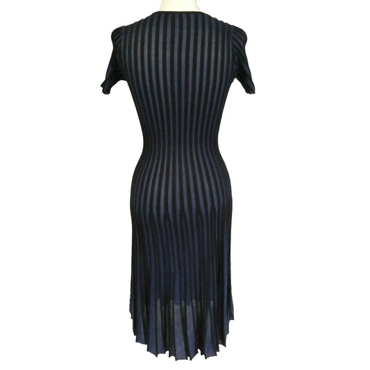 KENZO ケンゾー F852R0676824 vertical ridged v neck mini dress ストライプ Vネック リブニット ドレス ワンピース ブラック系 ネイビー系 XS【中古】