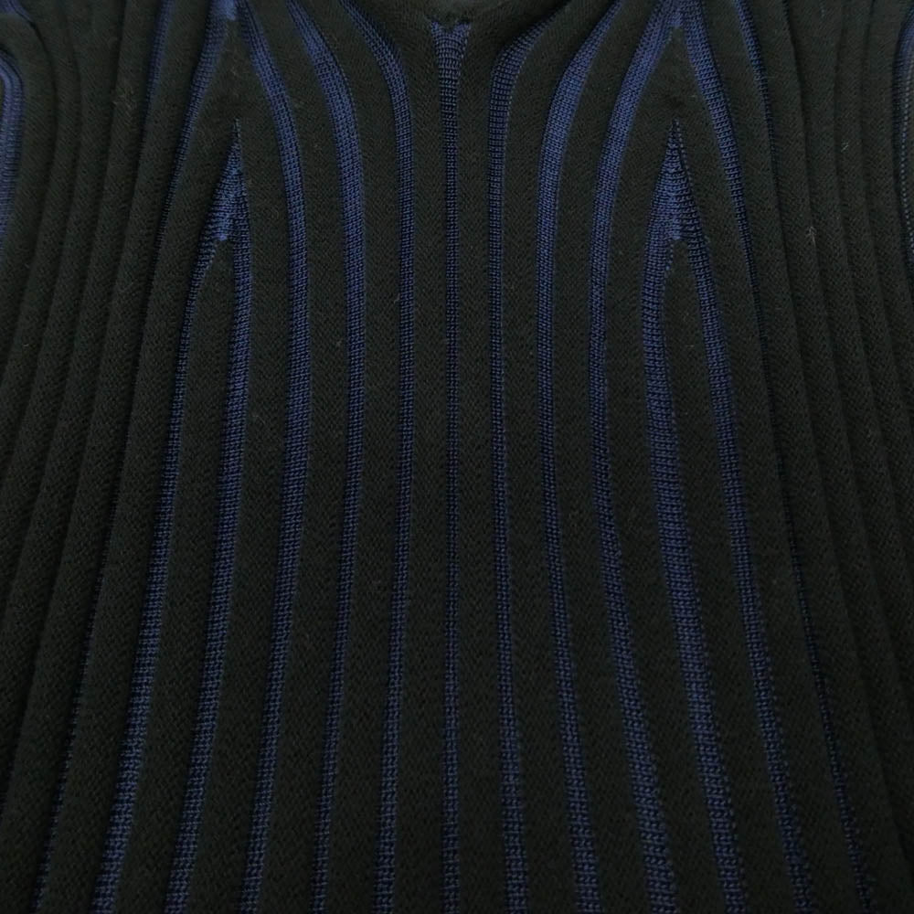 KENZO ケンゾー F852R0676824 vertical ridged v neck mini dress ストライプ Vネック リブニット ドレス ワンピース ブラック系 ネイビー系 XS【中古】