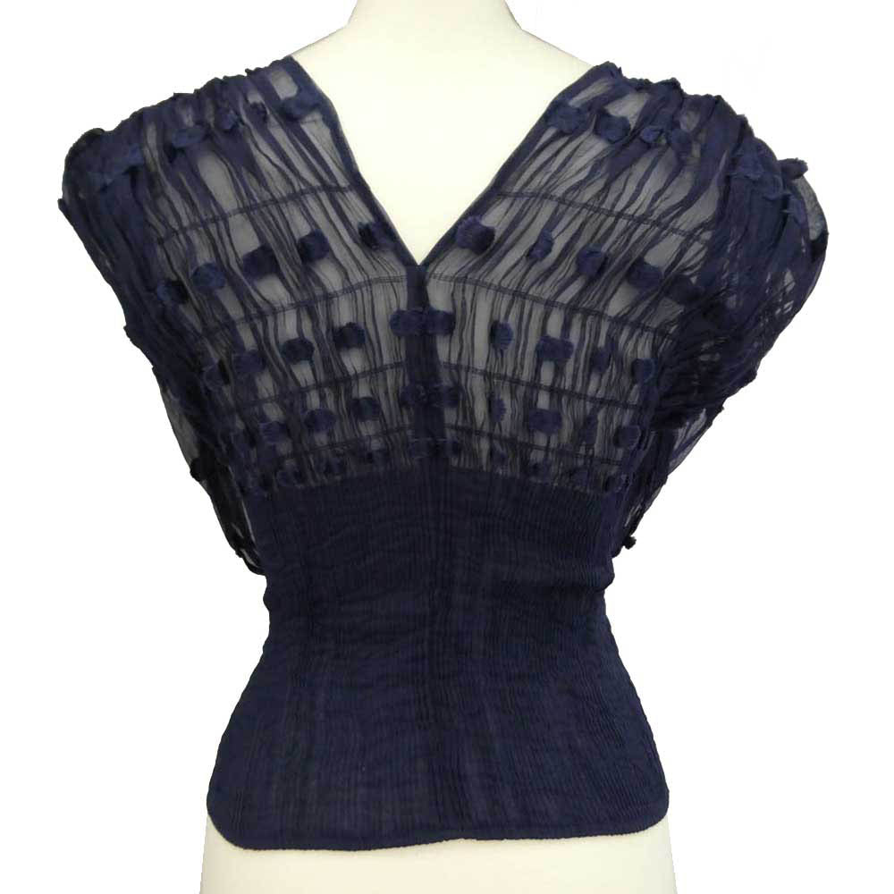 マメクロゴウチ 19SS MM19SS-SH504 shirring tops トップス レース ノースリーブ ネイビー系 1【中古】