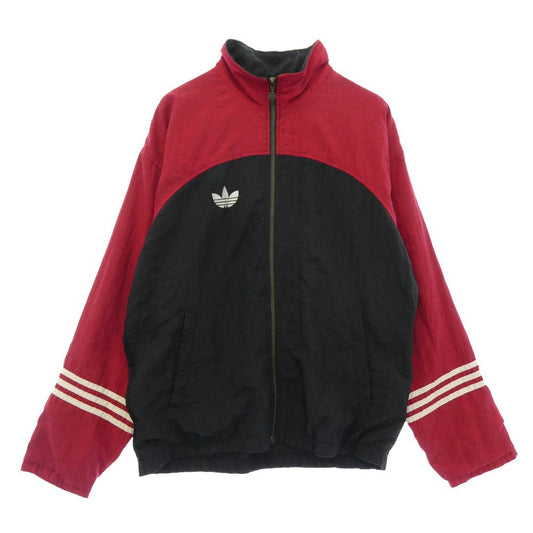 adidas アディダス 90s 万国旗タグ ロゴ ジップアップ ナイロンジャケット トラックジャケット ブラック系 レッド系 M【中古】