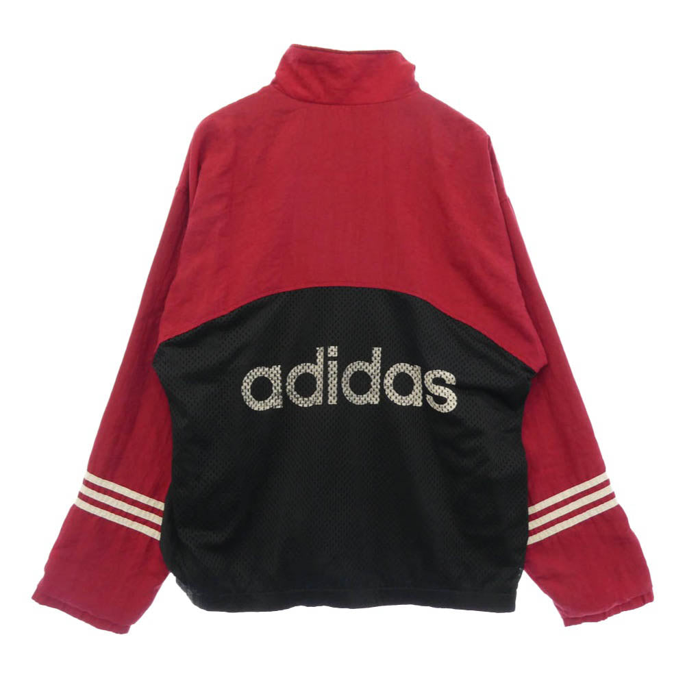 adidas アディダス 90s 万国旗タグ ロゴ ジップアップ ナイロンジャケット トラックジャケット ブラック系 レッド系 M【中古】