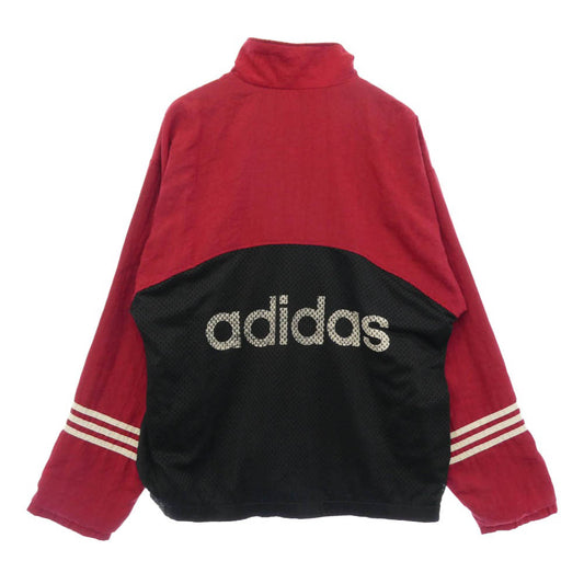 adidas アディダス 90s 万国旗タグ ロゴ ジップアップ ナイロンジャケット トラックジャケット ブラック系 レッド系 M【中古】