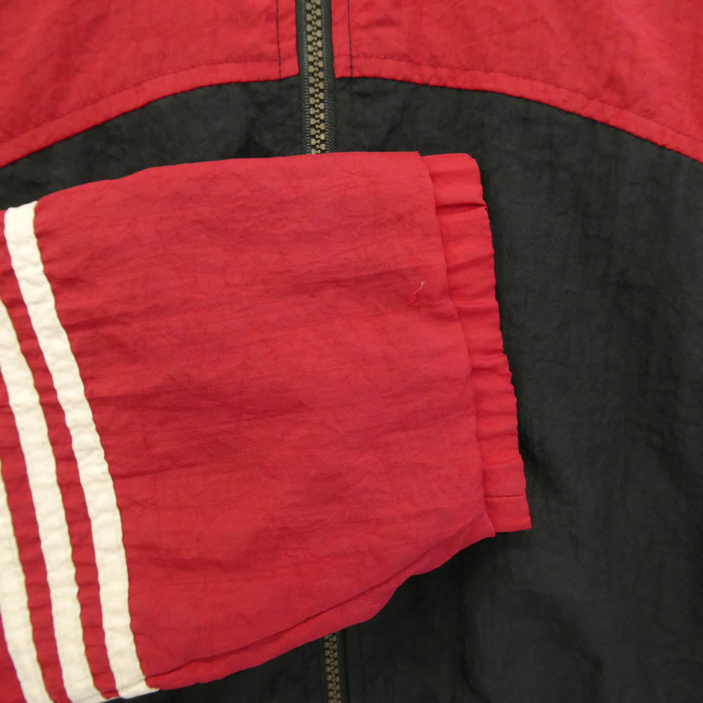 adidas アディダス 90s 万国旗タグ ロゴ ジップアップ ナイロンジャケット トラックジャケット ブラック系 レッド系 M【中古】