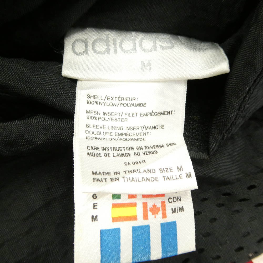 adidas アディダス 90s 万国旗タグ ロゴ ジップアップ ナイロンジャケット トラックジャケット ブラック系 レッド系 M【中古】