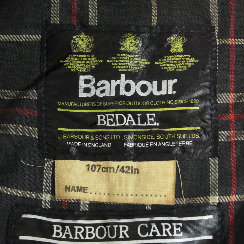 Barbour バブアー BEDALE ビデイル 3ワラント 裏地タータン チェック オイルド ジャケット ブラック系 42【中古】