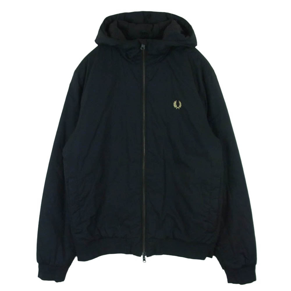 FRED PERRY フレッドペリー J9533 ロゴ刺繍 中綿 フーデッド ブルゾン ジャケット ダークネイビー系 黒に近いダークネイビー系 M【中古】
