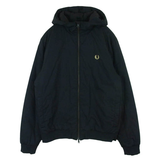 FRED PERRY フレッドペリー J9533 ロゴ刺繍 中綿 フーデッド ブルゾン ジャケット ダークネイビー系 黒に近いダークネイビー系 M【中古】