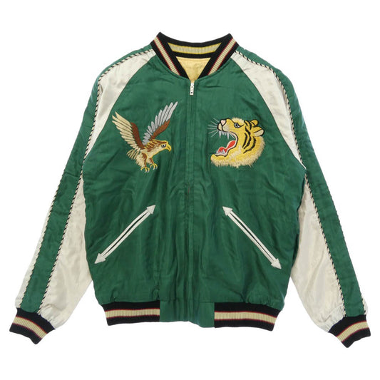 TAILOR TOYO テイラー東洋 TT15682-145 Early 1950s Style Acetate Souvenir Jacket ROARING TIGER × JAPAN MAP 虎柄 ジャパンマップ柄 リバーシブル スーベニア ジャケット スカジャン グリーン系 S【中古】