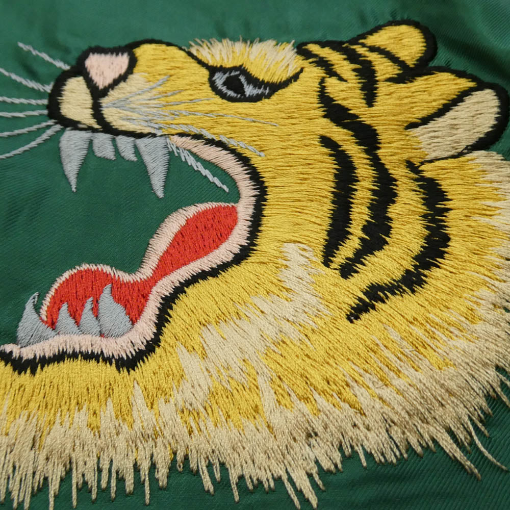 TAILOR TOYO テイラー東洋 TT15682-145 Early 1950s Style Acetate Souvenir Jacket ROARING TIGER × JAPAN MAP 虎柄 ジャパンマップ柄 リバーシブル スーベニア ジャケット スカジャン グリーン系 S【中古】