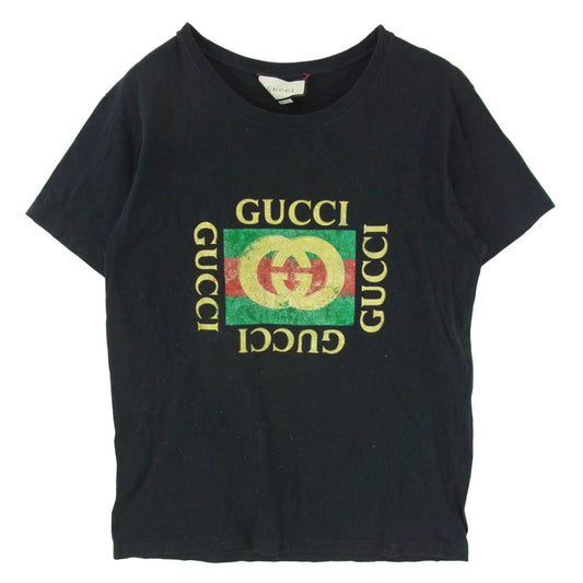 GUCCI グッチ 17AW 493117 X3H07 Vintage Glitter Logo Print T-shirt ヴィンテージ グリッター ラメ ロゴ プリント 半袖 Tシャツ ブラック系 M【中古】