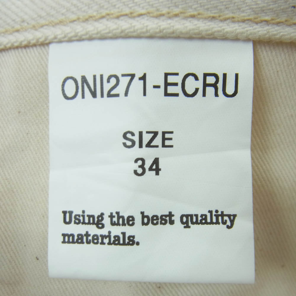 ONI DENIM 鬼デニム ONI271-ECRU 12.4oz オーガニック コットン ワイドストレート ジーンズ ボタンフライ デニム パンツ ベージュ系 34【極上美品】【中古】