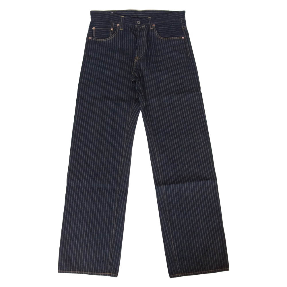 ONI DENIM 鬼デニム ONI266-HJS 12oz 針抜きジャガード ストライプ リラックス ストレート ジーンズ ボタンフライ デニム パンツ インディゴブルー系 32【美品】【中古】