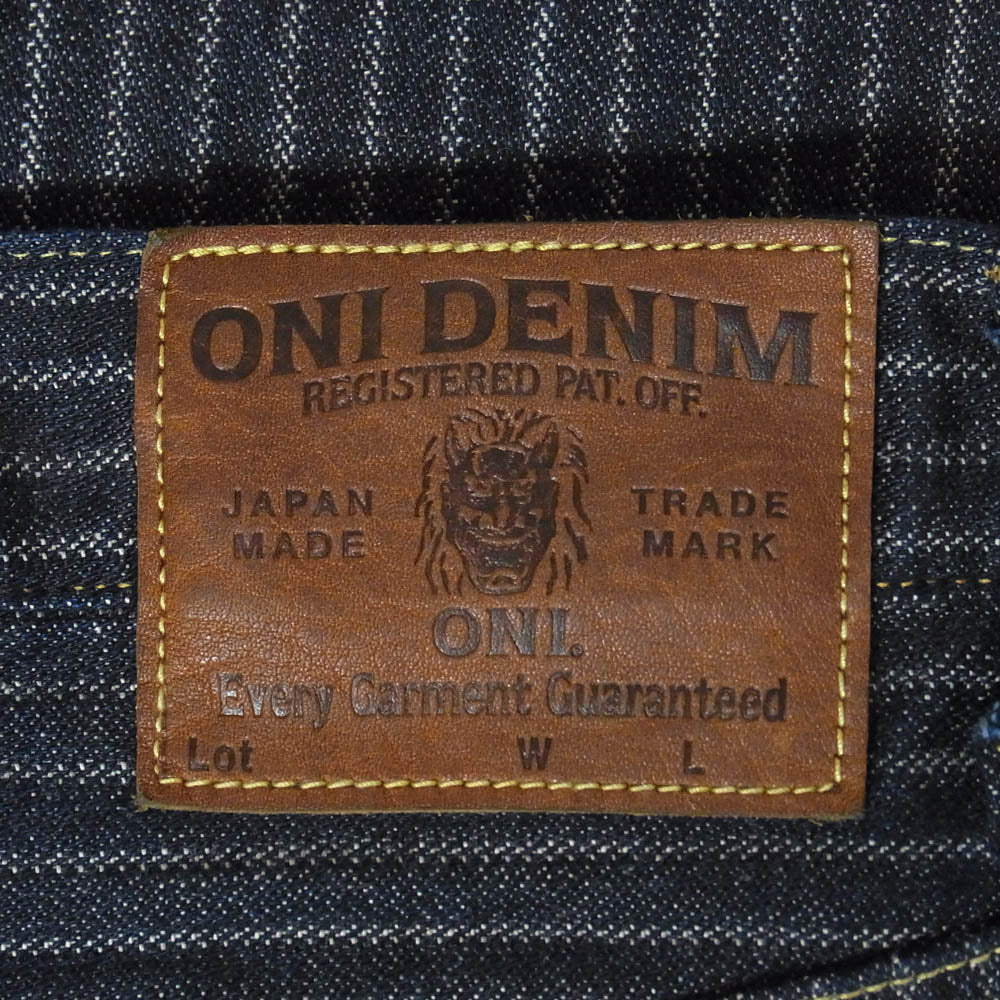 ONI DENIM 鬼デニム ONI266-HJS 12oz 針抜きジャガード ストライプ リラックス ストレート ジーンズ ボタンフライ デニム パンツ インディゴブルー系 32【美品】【中古】