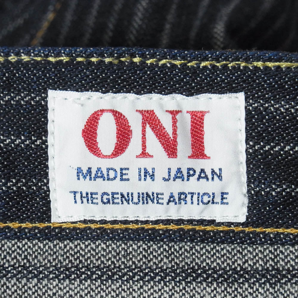 ONI DENIM 鬼デニム ONI266-HJS 12oz 針抜きジャガード ストライプ リラックス ストレート ジーンズ ボタンフライ デニム パンツ インディゴブルー系 32【美品】【中古】