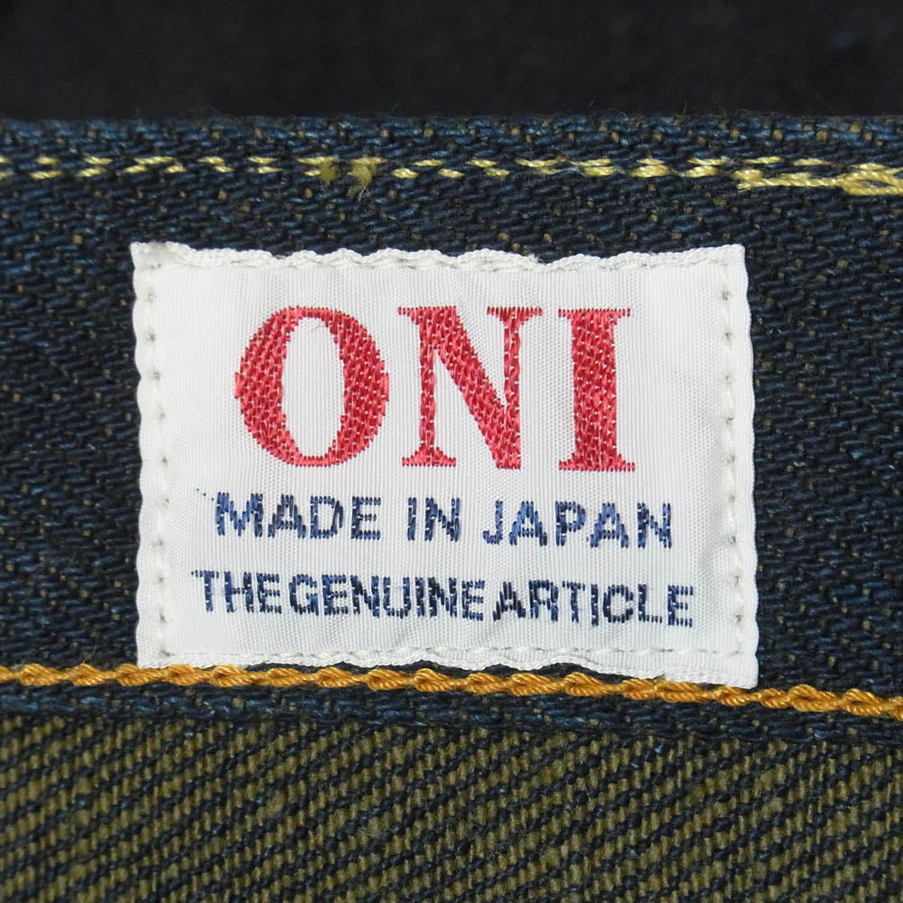 ONI DENIM 鬼デニム ONI200ZR-OLV 20oz 鬼シークレットデニム 緯糸オリーブ ワイド ストレート ジーンズ ボタンフライ デニム パンツ 31 インディゴブルー系 31【極上美品】【中古】