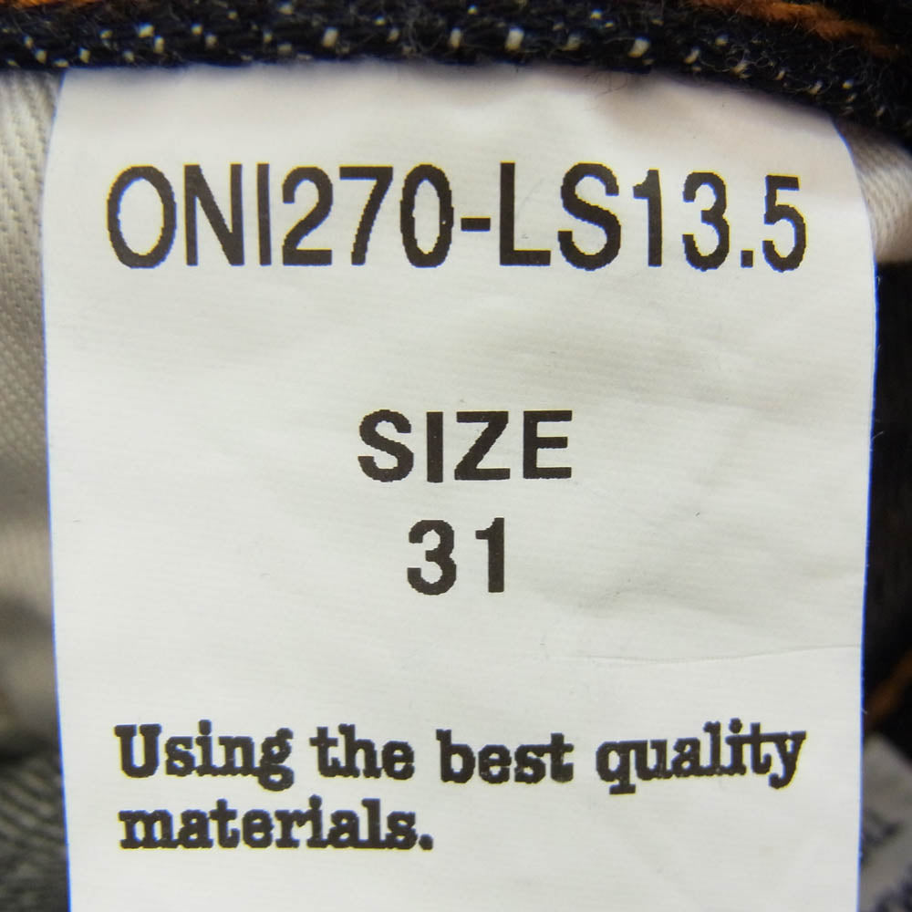 ONI DENIM 鬼デニム ONI270-LS13.5 13.5oz ロング スラブ デニム ジャストライト ストレート ジーンズ ボタンフライ デニムパンツ インディゴブルー系 31【極上美品】【中古】