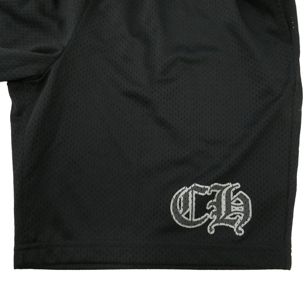 CHROME HEARTS クロムハーツ（原本無） USA製 MESH VARSITY SHORTS CHプリントメッシュハーフパンツ ブラック L ブラック系 L【美品】【中古】