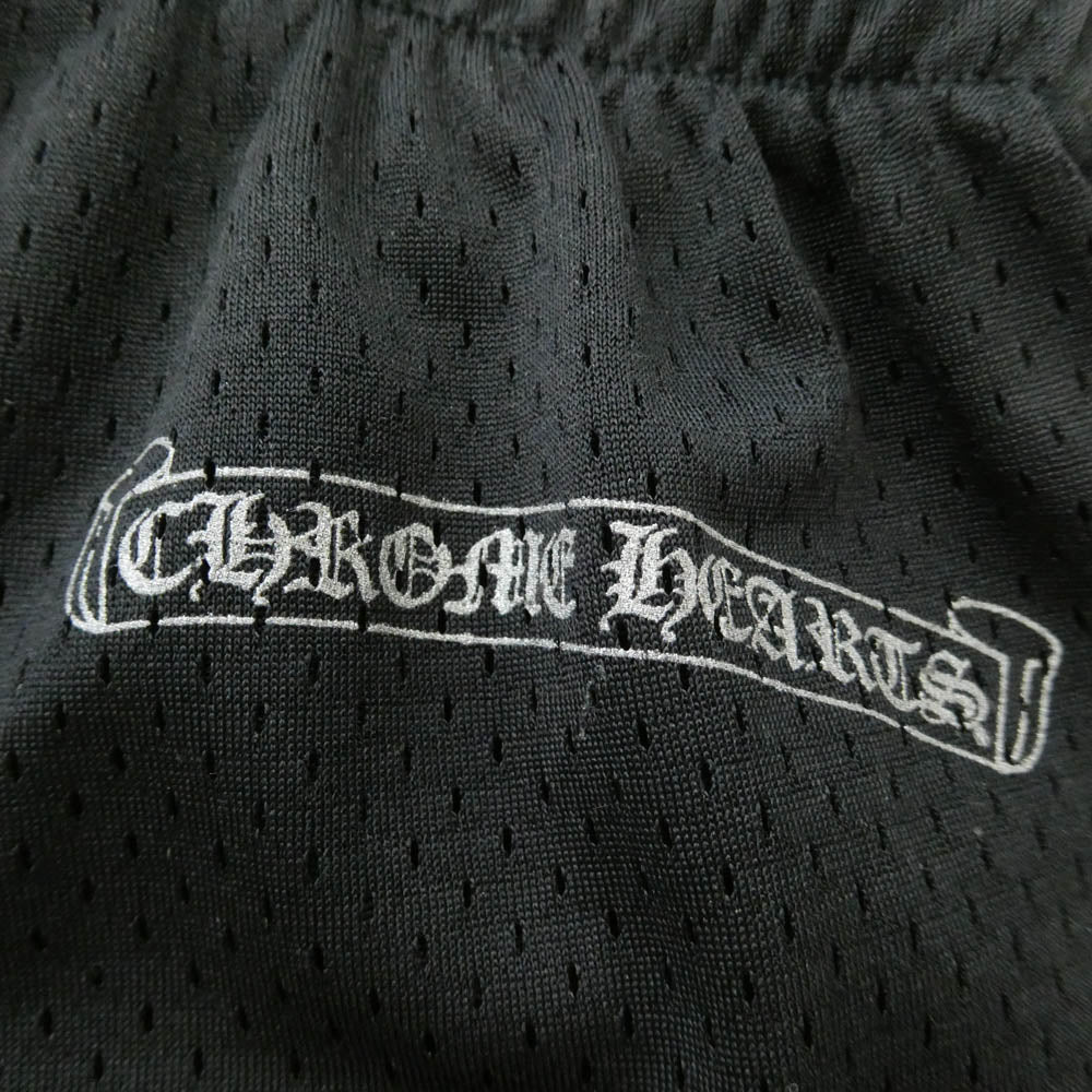 CHROME HEARTS クロムハーツ（原本無） USA製 MESH VARSITY SHORTS CHプリントメッシュハーフパンツ ブラック L ブラック系 L【美品】【中古】