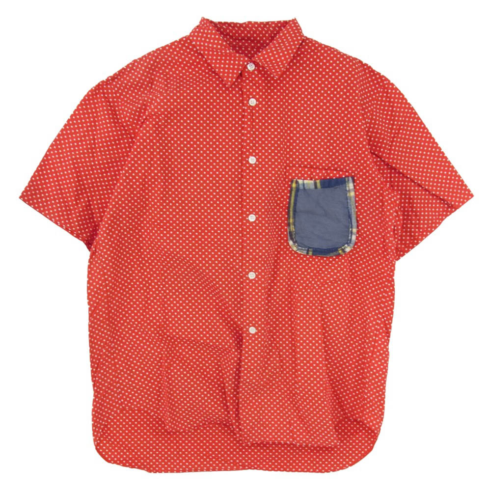 COMME des GARCONS HOMME PLUS コムデギャルソンオムプリュス 10ss PE-B043 パッチワークポケット ドット総柄 半袖 シャツ レッド系 M【中古】