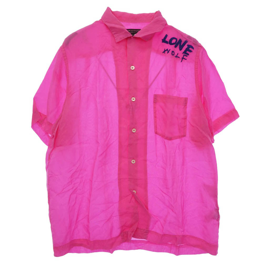 COMME des GARCONS HOMME PLUS コムデギャルソンオムプリュス PS-B046 AD2006 LONE WOLF ローンウルフ 刺繍 半袖 シャツ ピンク系 S【中古】