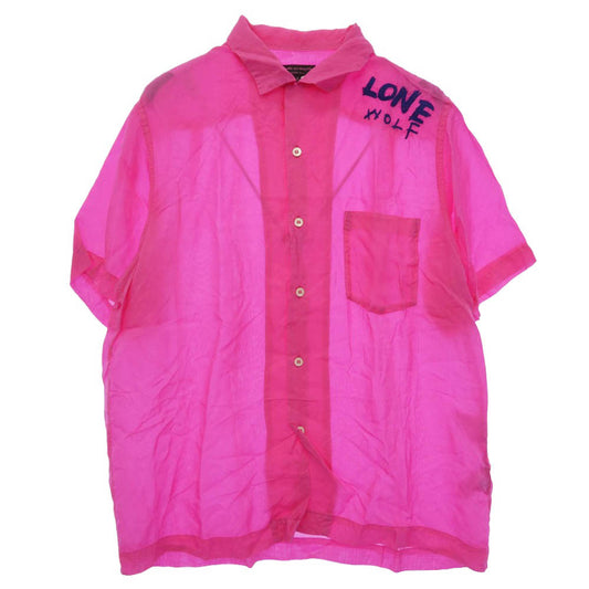 COMME des GARCONS HOMME PLUS コムデギャルソンオムプリュス PS-B046 AD2006 LONE WOLF ローンウルフ 刺繍 半袖 シャツ ピンク系 S【中古】