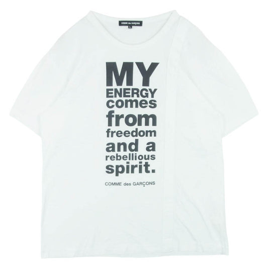 COMME des GARCONS コムデギャルソン MY ENERGY comes from freedom プリント 半袖 Tシャツ カットソー ホワイト系 L【中古】