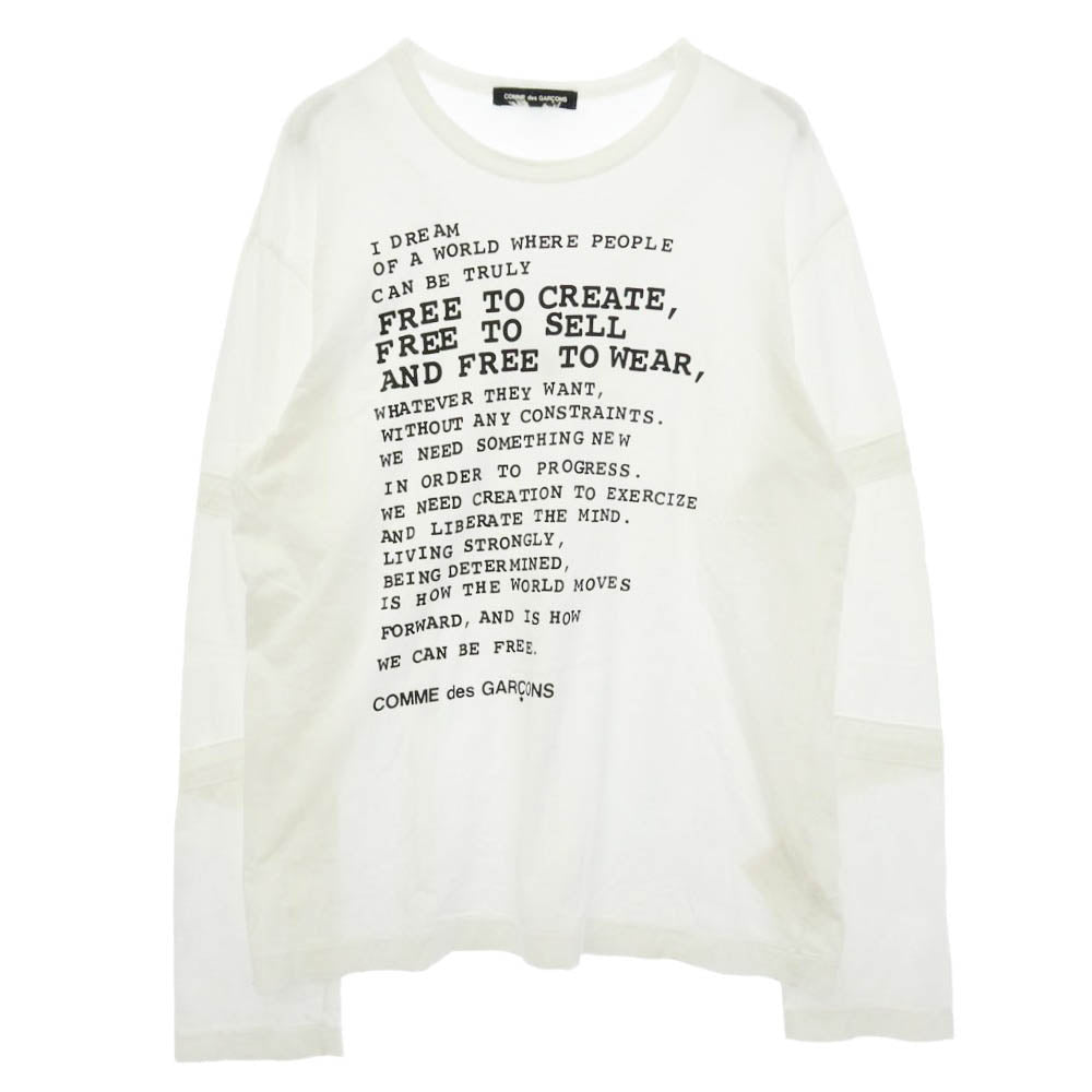 COMME des GARCONS コムデギャルソン 10SS PE-T062 DREAM LS TEE FREE TO CREATE 長袖 カットソー ロングスリーブ Tシャツ ホワイト系 L【中古】