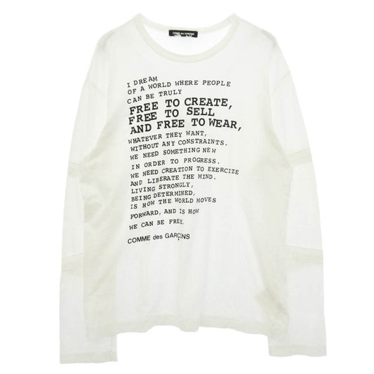 COMME des GARCONS コムデギャルソン 10SS PE-T062 DREAM LS TEE FREE TO CREATE 長袖 カットソー ロングスリーブ Tシャツ ホワイト系 L【中古】