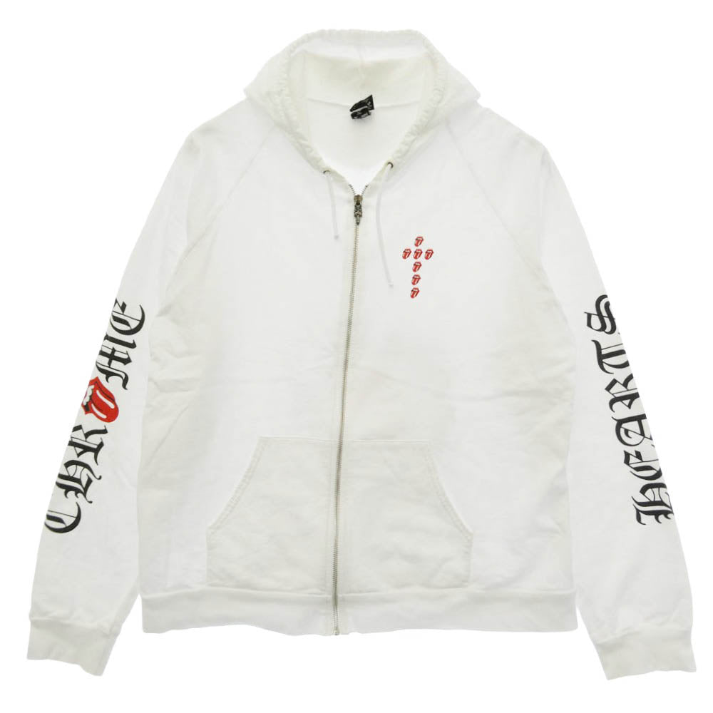 CHROME HEARTS クロムハーツ（原本無） The Rolling Stones ザローリングストーンズ Lip And Tongue Hoodie リップアンドタン ダガージップ フーディー パーカー ホワイト系 XL【中古】