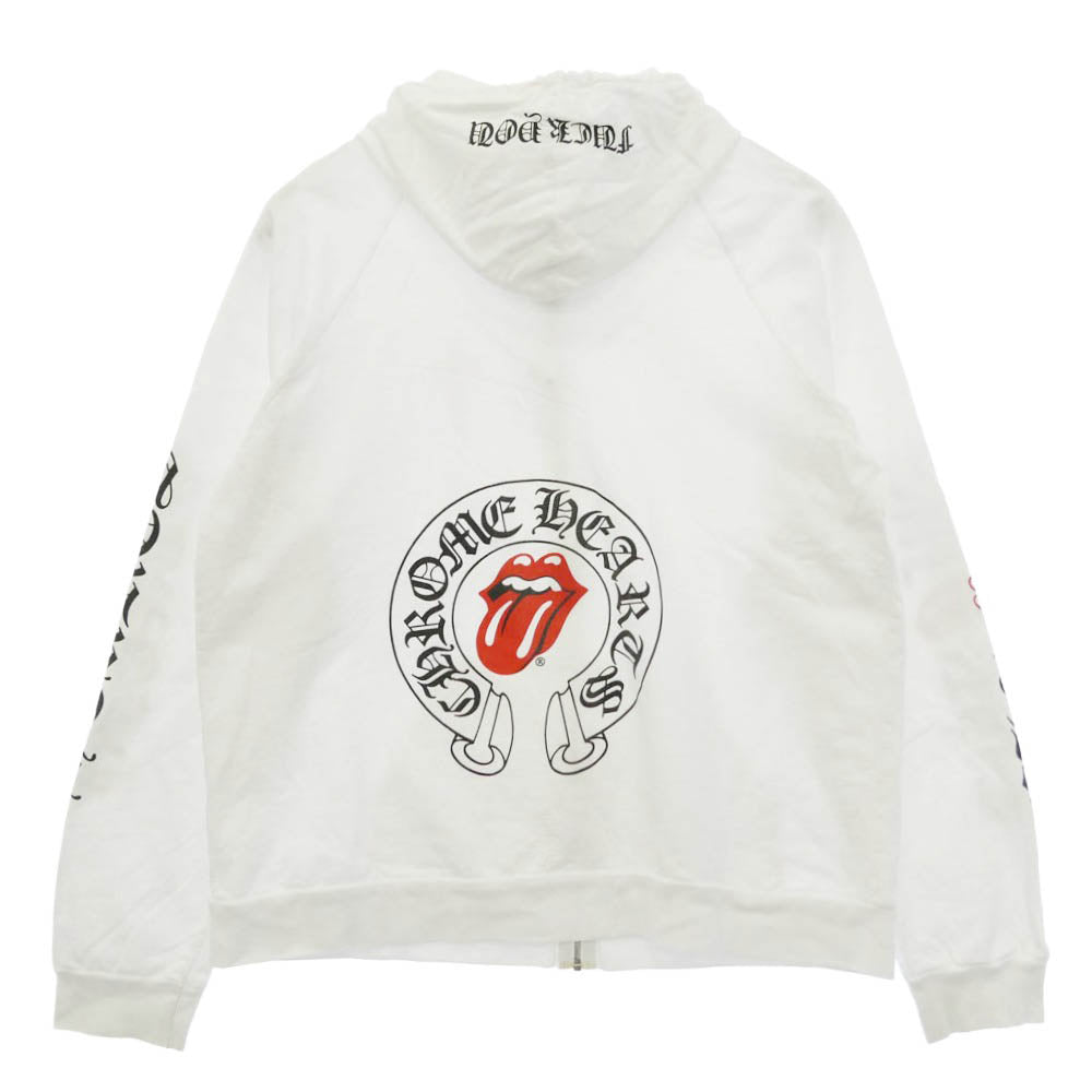 CHROME HEARTS クロムハーツ（原本無） The Rolling Stones ザローリングストーンズ Lip And Tongue Hoodie リップアンドタン ダガージップ フーディー パーカー ホワイト系 XL【中古】