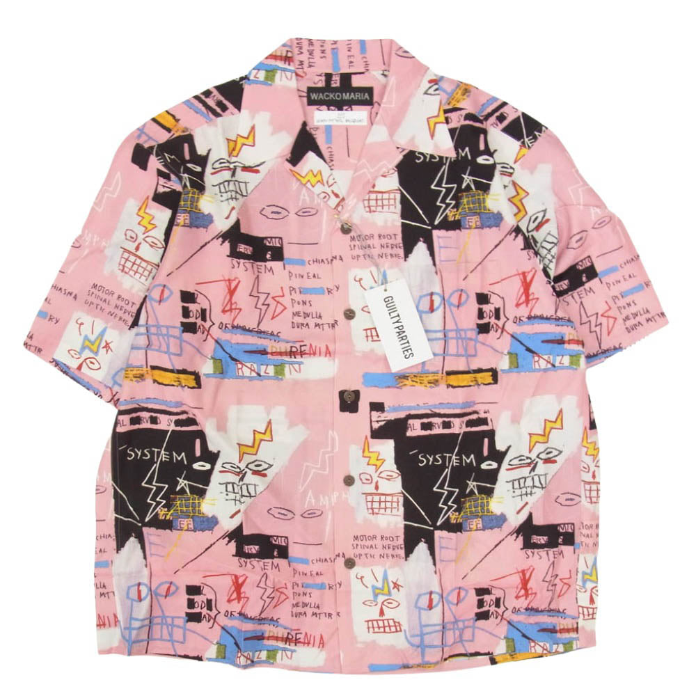 WACKO MARIA ワコマリア 26SS BASQUIAT-WM-HI27 JEAN MICHEL BASQUIAT S/S HAWAIIAN SHIRT TYPE-3 ジャン ミシェル バスキア ハワイアン アロハ 開襟 オープンカラー 半袖 シャツ ピンク系 M【新古品】【未使用】【中古】