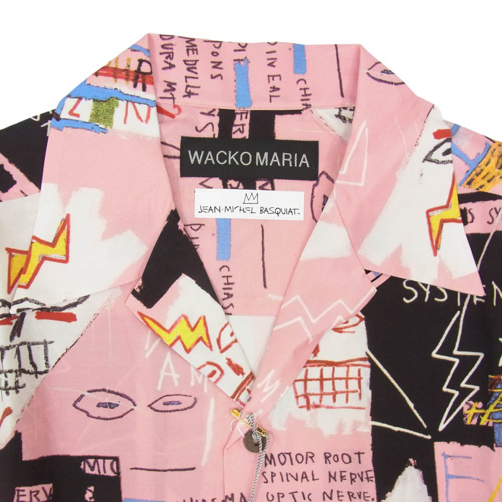 WACKO MARIA ワコマリア 26SS BASQUIAT-WM-HI27 JEAN MICHEL BASQUIAT S/S HAWAIIAN SHIRT TYPE-3 ジャン ミシェル バスキア ハワイアン アロハ 開襟 オープンカラー 半袖 シャツ ピンク系 M【新古品】【未使用】【中古】
