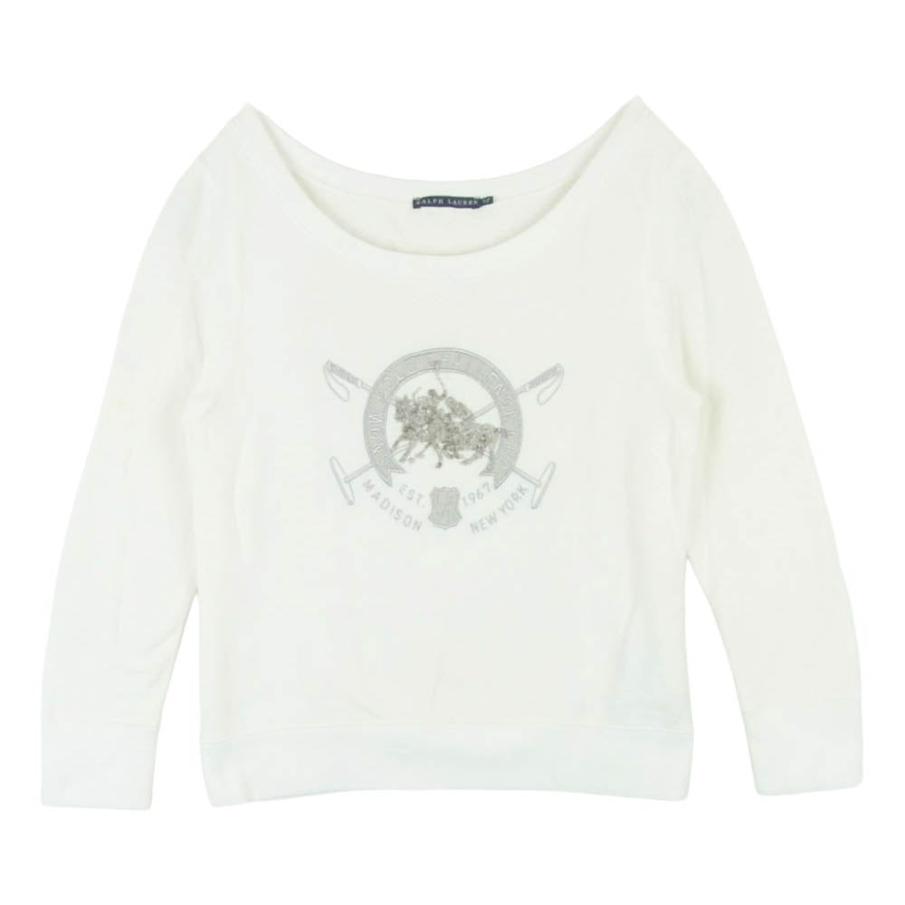 RALPH LAUREN ラルフローレン グラスビーズ刺繍 ロゴ プルオーバー スウェット トレーナー アイボリー系 5f【中古】