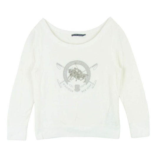RALPH LAUREN ラルフローレン グラスビーズ刺繍 ロゴ プルオーバー スウェット トレーナー アイボリー系 5f【中古】