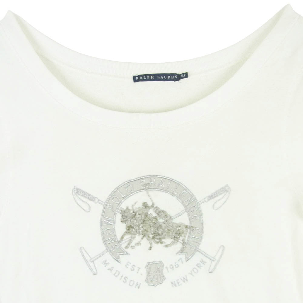 RALPH LAUREN ラルフローレン グラスビーズ刺繍 ロゴ プルオーバー スウェット トレーナー アイボリー系 5f【中古】