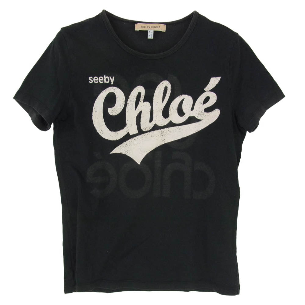 SEE BY CHLOE シーバイクロエ ロゴプリント 半袖 Tシャツ ブラック系 42【中古】